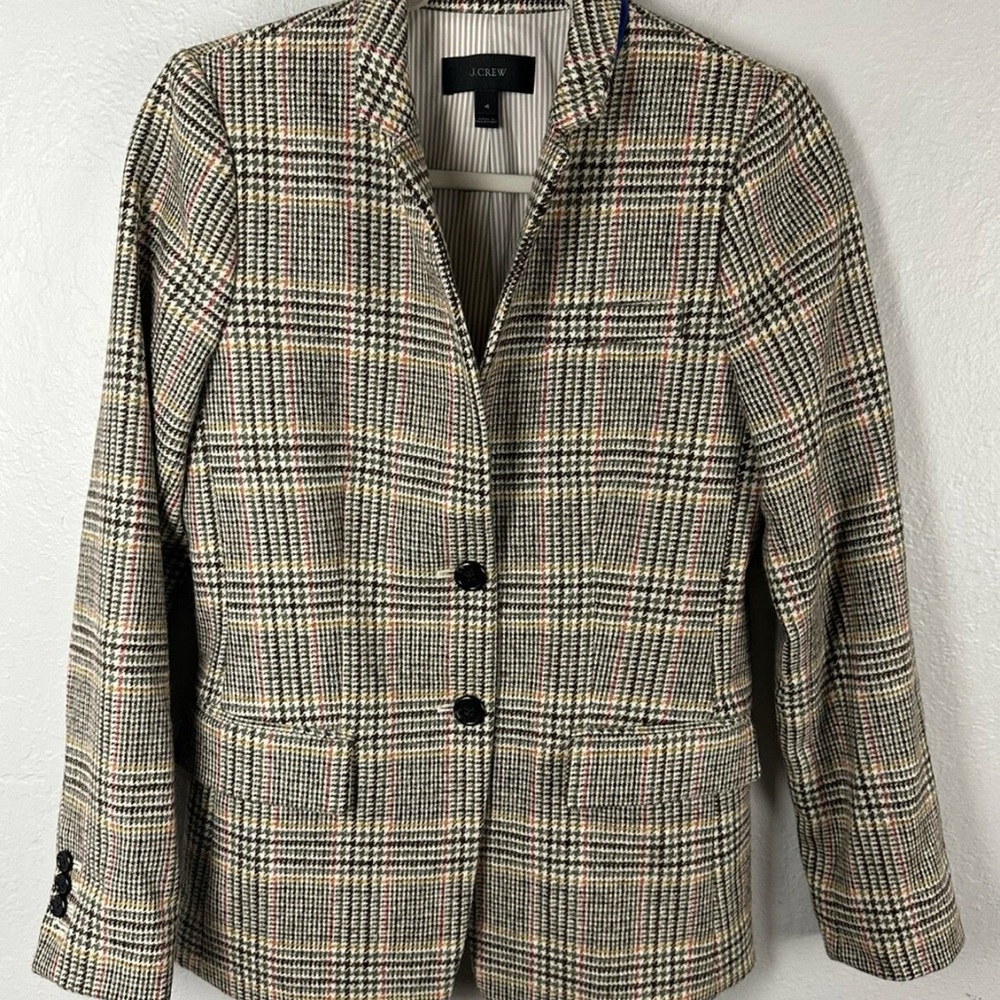 J Crew Regent Plaid Houndstooth Wool Collar Blazer Jacket Size 00